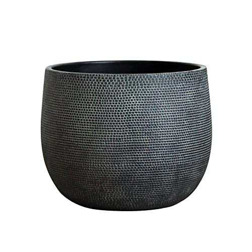 Olly & Rose Barcelona Ceramic Plant Pot Large 10 Inch - Charcoal Black Flower Pots - Plant Pots Indoor & Outdoor Planters Extra Large - color: Black