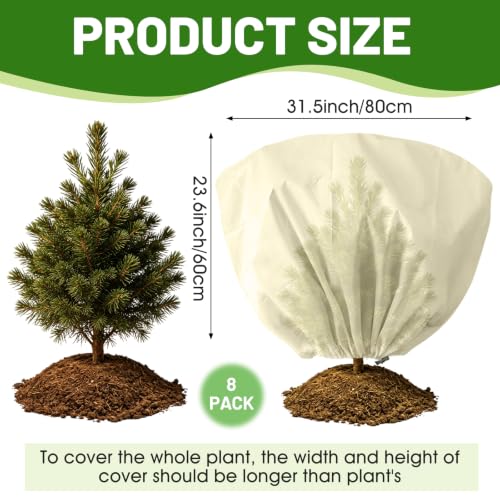 8 Pcs Plant Covers Frost Protection Bag 31.5"X23.6" Winter Reusable Plants Jacket with Drawstring Shrub Protection Wraps Bags Frost Blanket for Winter Outdoor Garden Plants - color: Beige, size: 31.5 x 23.6 Inch