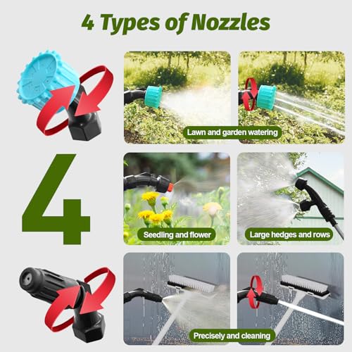 Battery Powered Sprayer Wand with 32.8FT Extended Hose, Electric Garden Sprayer with 3 Speeds & Battery Indicator, 4 Nozzles, 7.4V Portable Weed Sprayer for Lawn Care, Fertilizing, Watering