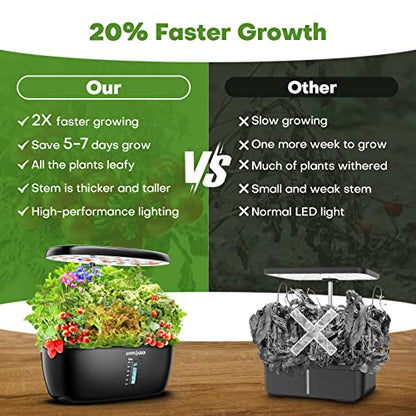 Ahopegarden Hydroponics Growing System: 12 Pods Indoor Herb Garden with LED - color: Matte Black