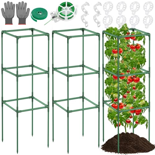 Lezmarket 3 Pack Tomato Cages for Garden, Tomato Trellis for Raised Garden Bed with Plant Clips and Twist Ties for Climbing Plants, 43 inches - size: 3 Pack