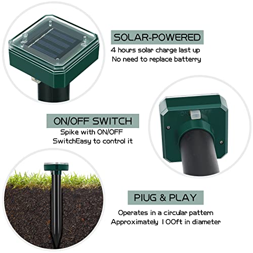 Mole Repellent for Lawns Solar Powered Mole Repeller Ultrasonic Gopher Repellent Waterproof Outdoor Snake Stakes Spikes for Yard Garden Gophers Groundhogs Voles Rodent (12, Small) - size: Small
