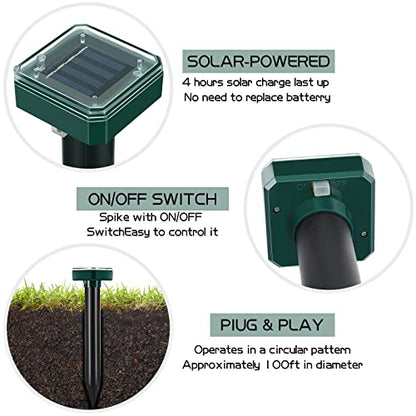 Mole Repellent for Lawns Solar Powered Mole Repeller Ultrasonic Gopher Repellent Waterproof Outdoor Snake Stakes Spikes for Yard Garden Gophers Groundhogs Voles Rodent (12, Small) - size: Small