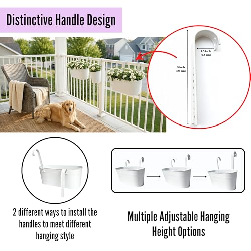 LaLaGreen 17 in Patio Rail Planter (10-Piece Combo) Metal White Flower Pots - size: Combo C (10 pack)