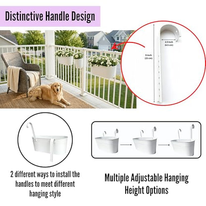 LaLaGreen 17 in Patio Rail Planter (10-Piece Combo) Metal White Flower Pots - size: Combo C (10 pack)