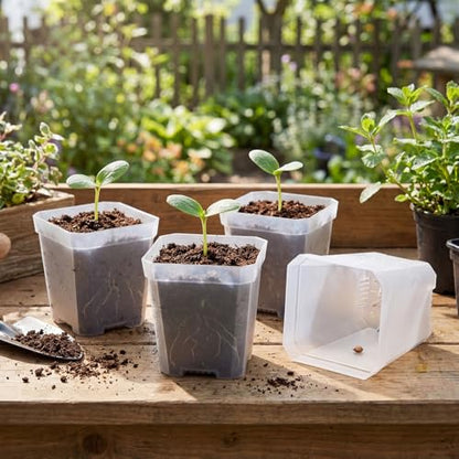 Clear Nursery Pots with Drainage, Square Plastic Plant Pots, 3 Inch Clear Seed Starter Flower Pots, 30 Pcs Small Pots for Seedling