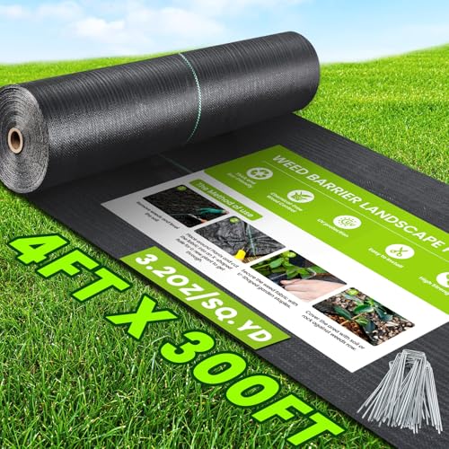 Weed Barrier Fabric, 4FTx300FT 3.2oz Landscape Fabric - size: 3.2OZ-4X300FT