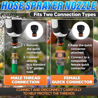 Metal Hose Sprayer Nozzle, 8 Spray Patterns, Flow Control, Black & Orange - color: Metal-Orange