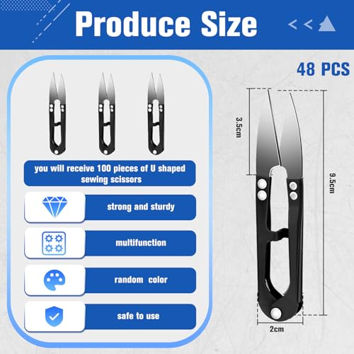 Therwen 48 Pcs 4 Inch Bonsai Pruning Scissors Thread Snips Mini Sewing Scissors U Shaped Bulk Bud and Leaves Trimmer Yarn Carbon Steel Pruners Trimmers for Gardening(Black) - color: Black