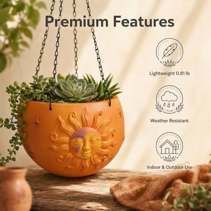 5.4" High Hanging Planter Pot Orange Resin Flower Basket with Chain and Drainage Hole for Indoor Outdoor Plants Succulents Ivy Home Decor