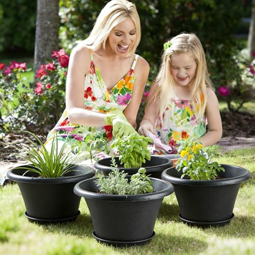 Quarut 12 Inch Pots for Plants,4 Pack Large Flower Pots with Drainage Hole - color: Diamond Pattern-black, size: 12 inch-4 Pack