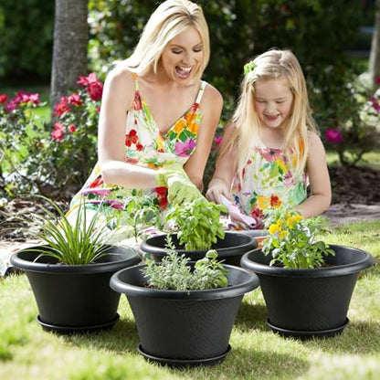 Quarut 12 Inch Pots for Plants,4 Pack Large Flower Pots with Drainage Hole - color: Diamond Pattern-black, size: 12 inch-4 Pack