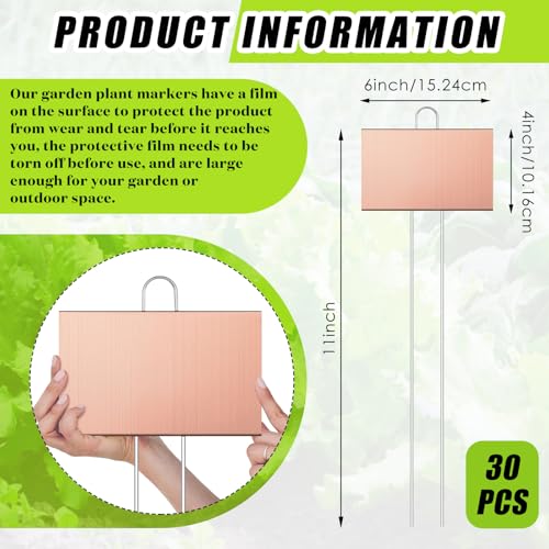 Landhoow 30 Pcs Large Plant Marker, 6'' X 4'' with 11'' Stake, Rose Gold - color: Rose Gold, size: 4'' X 6'' with 11'' Stake