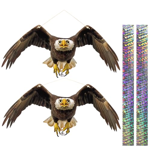 Fake Owl to Keep Pigeon Away from Balcony 2PCS Flat Garden Owl Pigeon Scare Devices Hanging Hawk with Reflective Tape Plastic Owls to Scare Woodpecker for Tree Outdoor Porch Patio Roof Windows - color: Black 2pcs