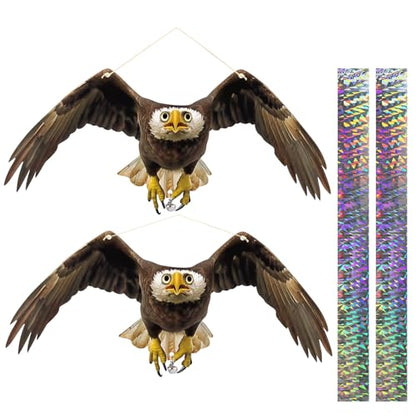 Fake Owl to Keep Pigeon Away from Balcony 2PCS Flat Garden Owl Pigeon Scare Devices Hanging Hawk with Reflective Tape Plastic Owls to Scare Woodpecker for Tree Outdoor Porch Patio Roof Windows - color: Black 2pcs