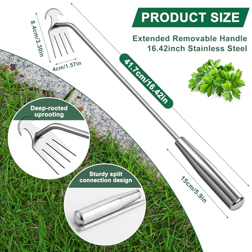 Hand Weeder Tool, Stainless Steel Handle Manual Weeder Tool, Pull Up Weeder Tool, Weed Discharge Tool, 4-Tooth Weeder Tool, Weeder Tool for Gardening 16inch - style: Weed Puller Tool 40mm