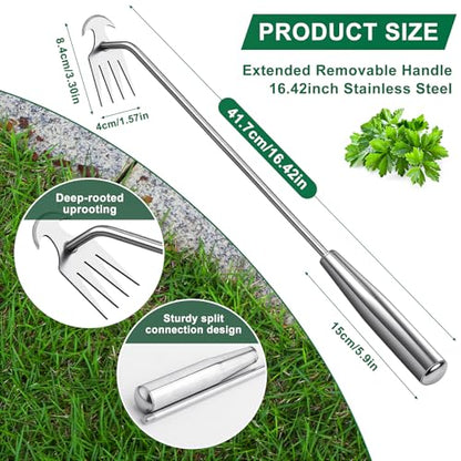 Hand Weeder Tool, Stainless Steel Handle Manual Weeder Tool, Pull Up Weeder Tool, Weed Discharge Tool, 4-Tooth Weeder Tool, Weeder Tool for Gardening 16inch - style: Weed Puller Tool 40mm