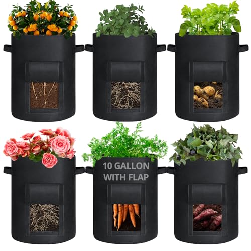 GOTGELIF 6 Pack 8 Gallon Grow Bags Fabric Planting Pots