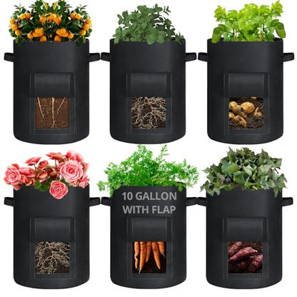 GOTGELIF 6 Pack 8 Gallon Grow Bags Fabric Planting Pots