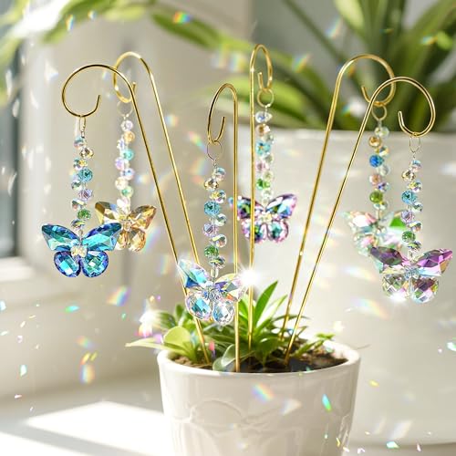 6 Pcs Colorful Butterfly Crystal Suncatcher Garden Plant Stake for Planter - color: 6 Pack Butterfly