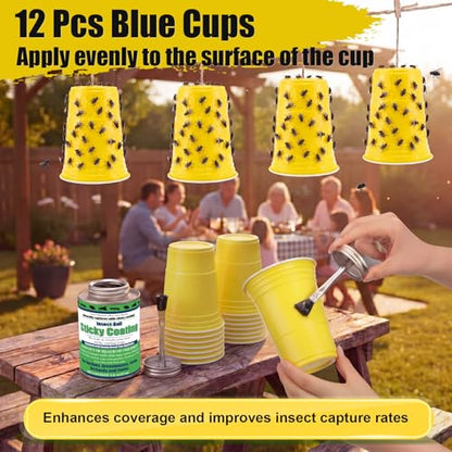 Sticky Coating Insect Trap, 8 Oz with Brush,Gnat Trap Kit - color: Yellow Cup