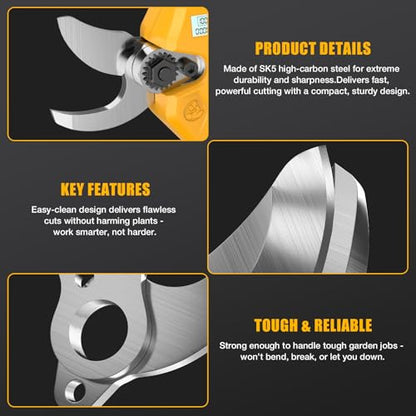 Pruning Shears Compatible with Dewalt 20V Battery, SK5 Blade, 0.8-1.5" Cut - color: Yellow