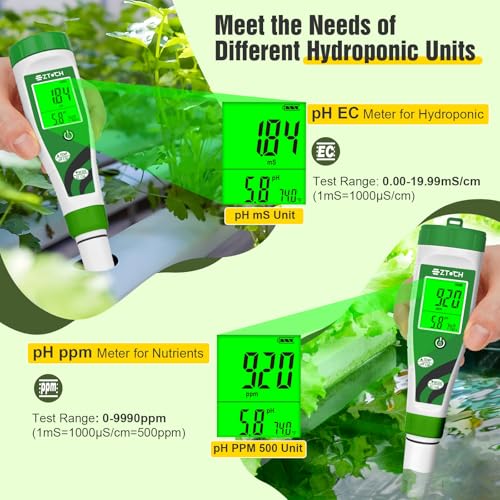 Hydroponic pH EC Meter, Water pH TDS PPM Meter
