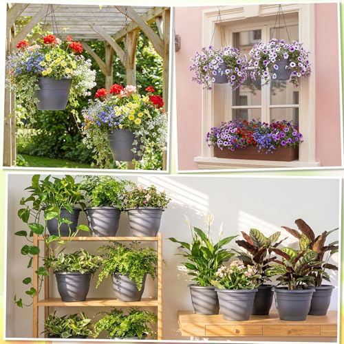 20 Pack Hanging Planter Basket 10 Inch with Drainage Tray - color: Gray, size: 10 Inch