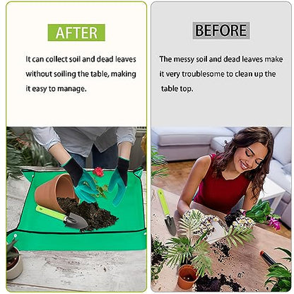 WNJ Plant Repotting Mat for Garden, 2 PCS Waterproof Potting Mats, Foldable Indoor Plant Mat, Portable Mini Garden Tool Set, 12 PCS Succulent Garden Tool Set,Square Garden Potting Tray,Gifts for Women