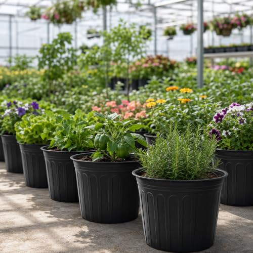 60 Pack 12.8 Inch 5 Gallon Large Plastic Plant Nursery Pots - size: 60pcs 5 gallon