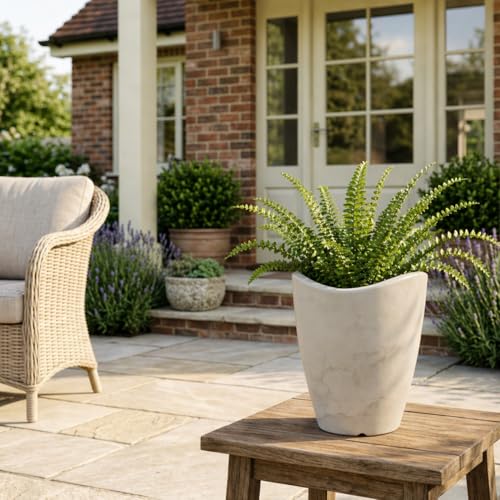 12.6" Tall Planter | Eco-Friendly, Durable, Lightweight | Indoor/Outdoor Use, All-Weather, Contemporary Design by Brazilian Artisans - White - color: Marbled White, size: 12.6" H x 9.8" W