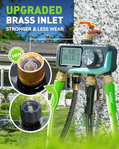 RAINPOINT Sprinkler Timer, 4 Outlets Hose Timer with Brass Inlet with Rain Delay/Manual/Automatic Controller System, Programmable Digital for Lawn Yard (Baby Blue, 4 outlets)