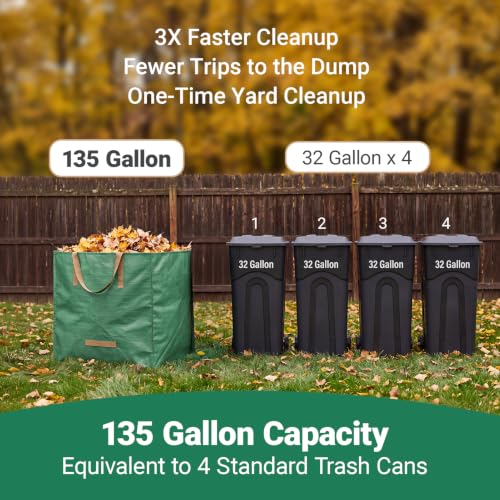 Yard Waste Bags, 135 Gallon Reusable Lawn and Leaf Bag 3 Pack