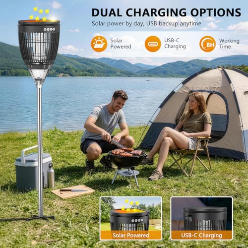 Solar Bug Zapper Outdoor, Mosquito Zapper with Flame & RGB Lights - color: Black