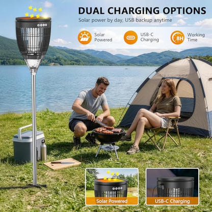 Solar Bug Zapper Outdoor, Mosquito Zapper with Flame & RGB Lights - color: Black
