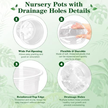 OUPSAUI 21 Pack 3.5/5/6 Inch Clear Nursery Pots for Plants, Clear Plant Pots with Drainage Holes, Flexible Plastic Plant Pots, Seedling Planter Seed Starter Pots(3.5+5+6 Inch) - size: 3.5+5+6 INCH