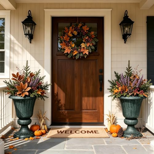 Athena Collection 20" Tall Urn Planters for Outdoor Plants, 2 Pack, Green - color: Dark Green