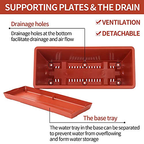 Window Box Planter,7 Pack Plastic Vegetable Flower Planters Boxes - color: Red, size: 16.6 x 7 x 5.9 inches