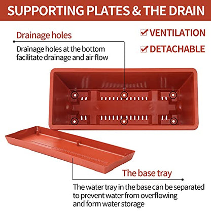 Window Box Planter,7 Pack Plastic Vegetable Flower Planters Boxes - color: Red, size: 16.6 x 7 x 5.9 inches