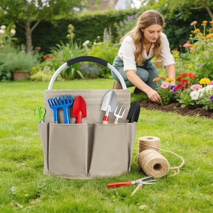 Cleaning Caddy with Handle, Foldable Cleaning Tote Bag with Multiple Pockets, 17L Cleaning Products Organiser, Portable Cleaning Bucket Bag for Home, Garden, Picnic & Beach