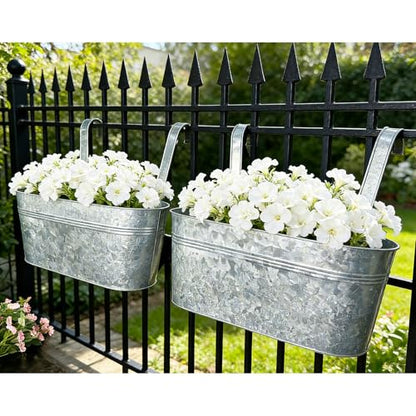 2 Pack 17" Galvanized Hanging Railing Planters with Hooks and Drainage - size: 17 Inch