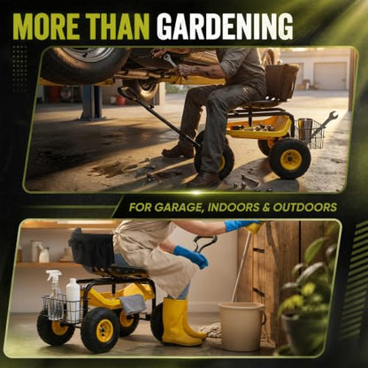 Sekey Rolling Garden Cart with Backrest, 440 lb, 360° Swivel Seat - size: 500LBS