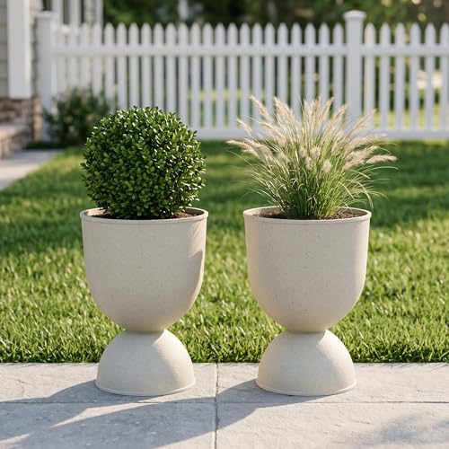 KOL 15 Inch Tall Planters, Beige Plastic Urn Planters, 2 Pack - color: Beige, size: Bundle: 15"+15"