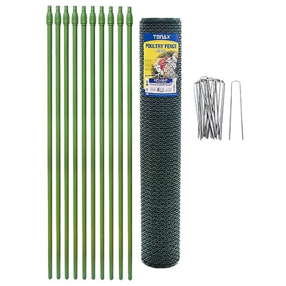 Tenax 2A230071 Poultry Fence Kit 4'x50' Green - color: Green, size: 4-ft x 50-ft Kit