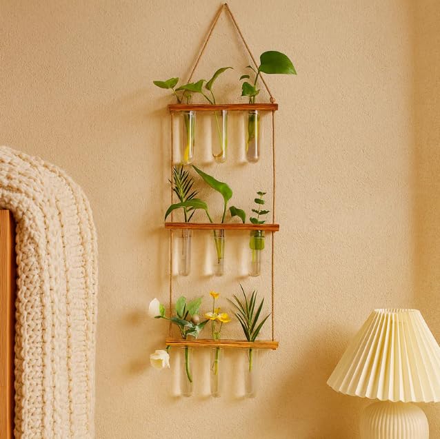 Kingbuy 5 Pack Glass Test Tube Planter, Wall Hydroponic Propagation Vases