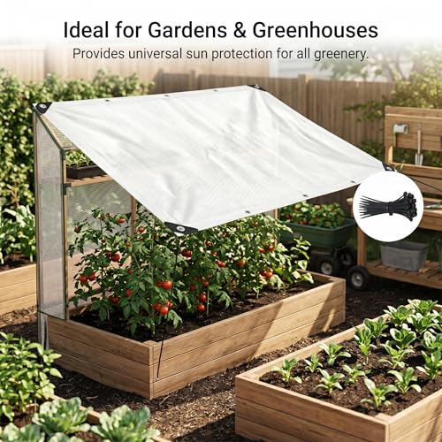 White Plant Sun Protection Net with Zip Ties,79 * 79inch White Shade Cloth for Garden with Reinforced, Plant Shade Nylon Cloth Grommets for Greenhouse Plants Patio (2 * 2m) - color: 2*2m