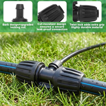 8pcs 1/2'' to 1/4'' Drip Irrigation Fittings, Premium Drip Line Irrigation 1/2'' to 1/4'' Barbed Tee Fittings Locked Barbed Tee Connectors for Patio Garden Lawn