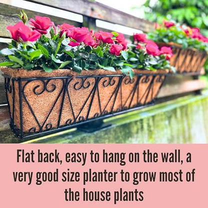 LaLaGreen Black Wall Planter (24 in, 4 Pack) Coco Liner Window Box Trough - size: 24" (61cm) x 4 Pack
