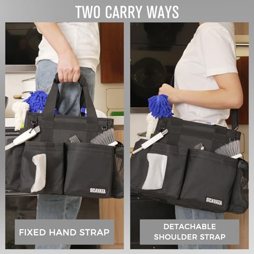 SCAVATA Compact Wearable Cleaning Caddy with Handle & Shoulder Straps - color: Black