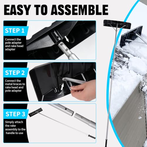 Outvita 20FT 25" Wide Extendable Aluminum Snow Roof Rake, PC Black - color: PC Black, size: 20FT